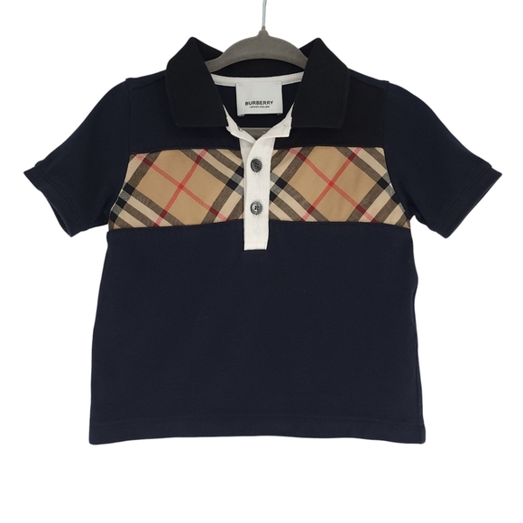 Burberry Vintage Check Panel Polo Shirt in Navy